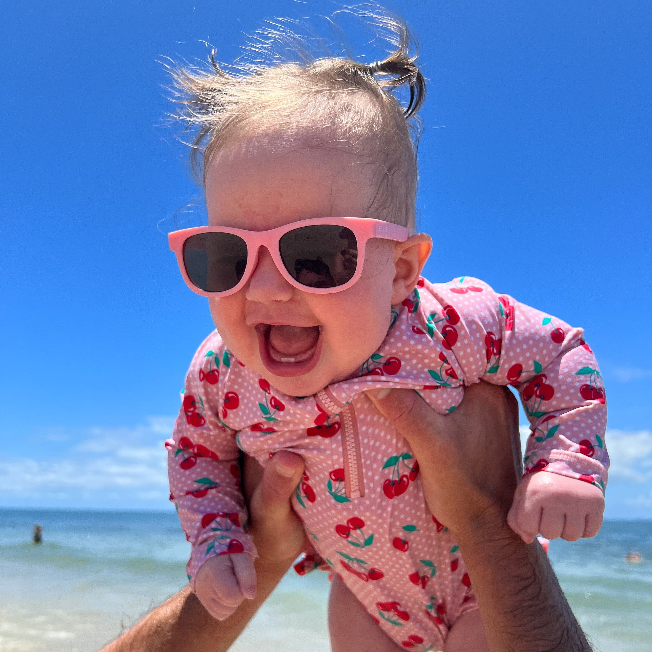 BukiBaby B-Shades polarised baby sunglasses with head strap in Rosewater Pink, newborn to 2 years